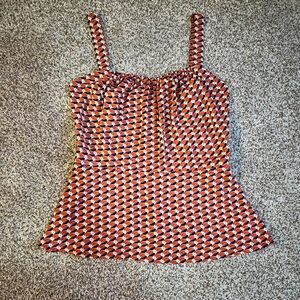 CAbi Red and Black Geometric Sleeveless Camisole Blouse